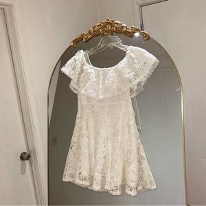 Forever 21 Ivory Lace Off the Shoulder Ruffle Dress